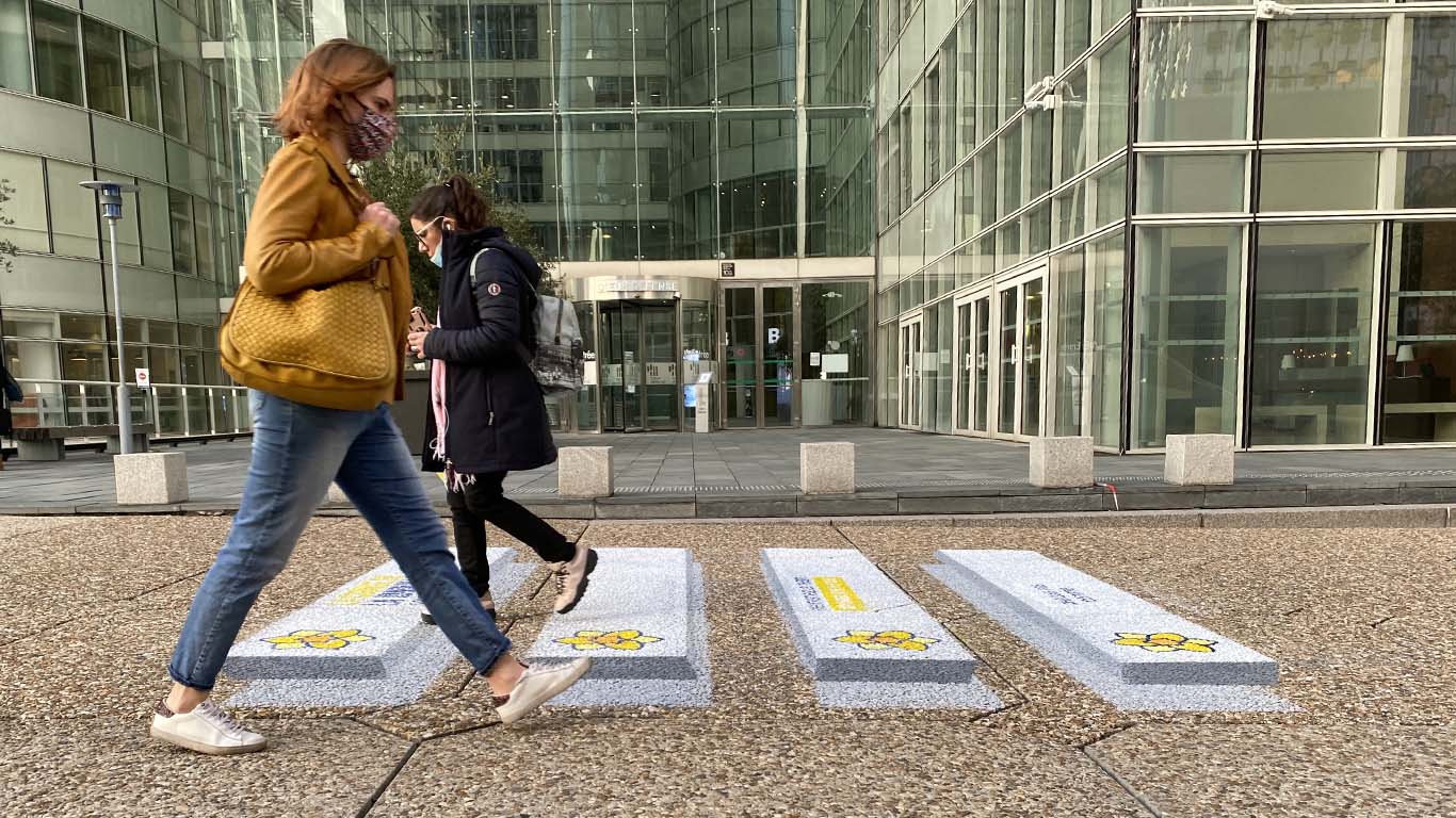 Marquage au sol  d'un passage piéton en 3D pour une association