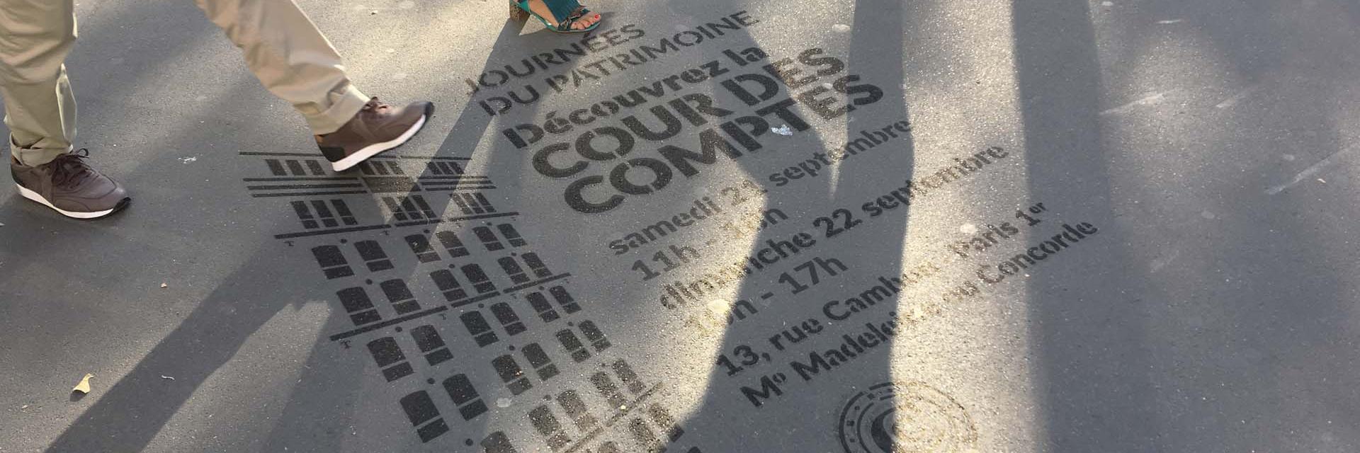 Un marquage au sol clean tag pour la Cour des Comptes